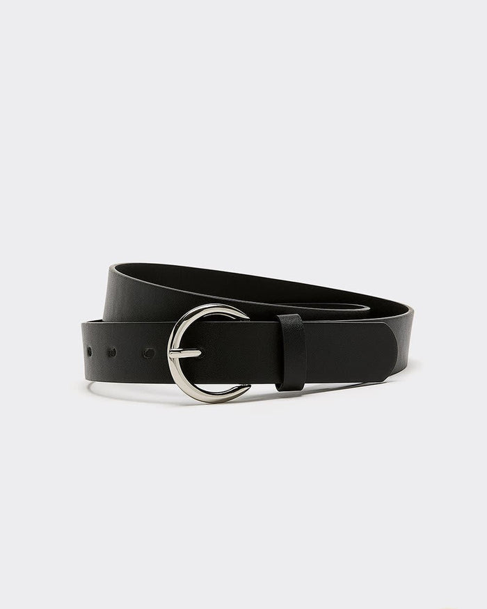 Faux Leather Belt with Round Buckle