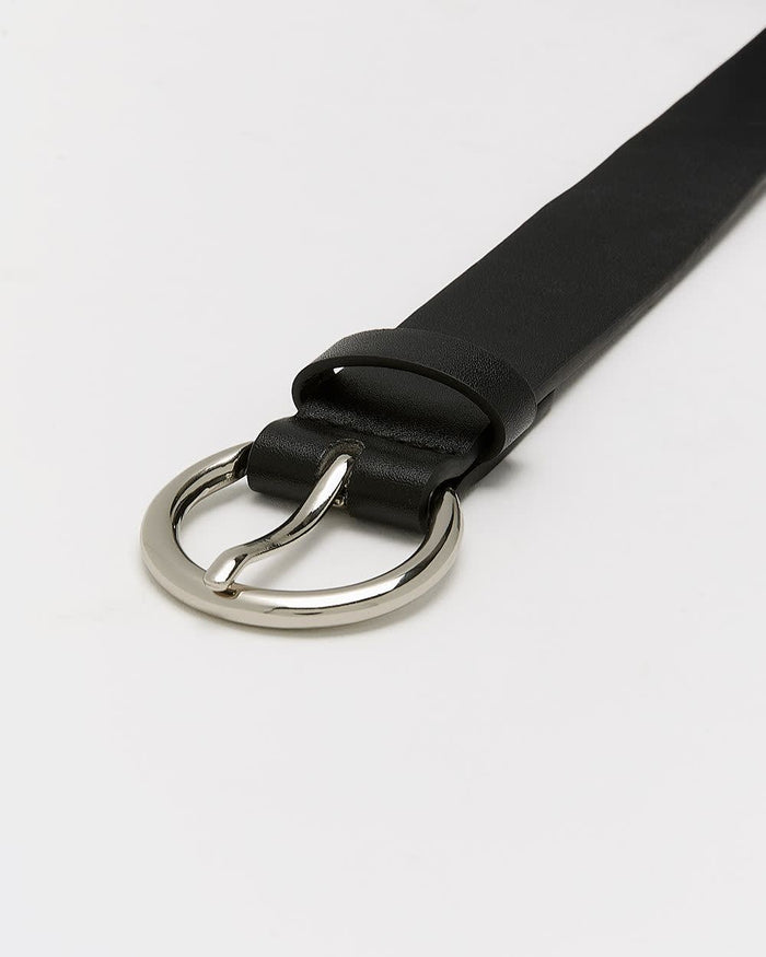 Faux Leather Belt with Round Buckle