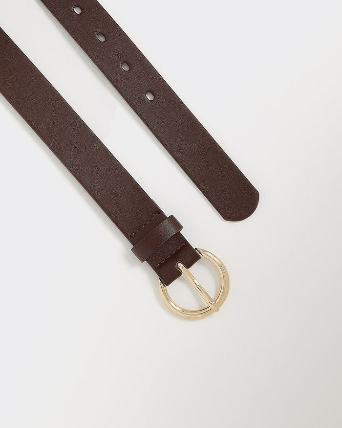 Faux Leather Belt with Round Buckle