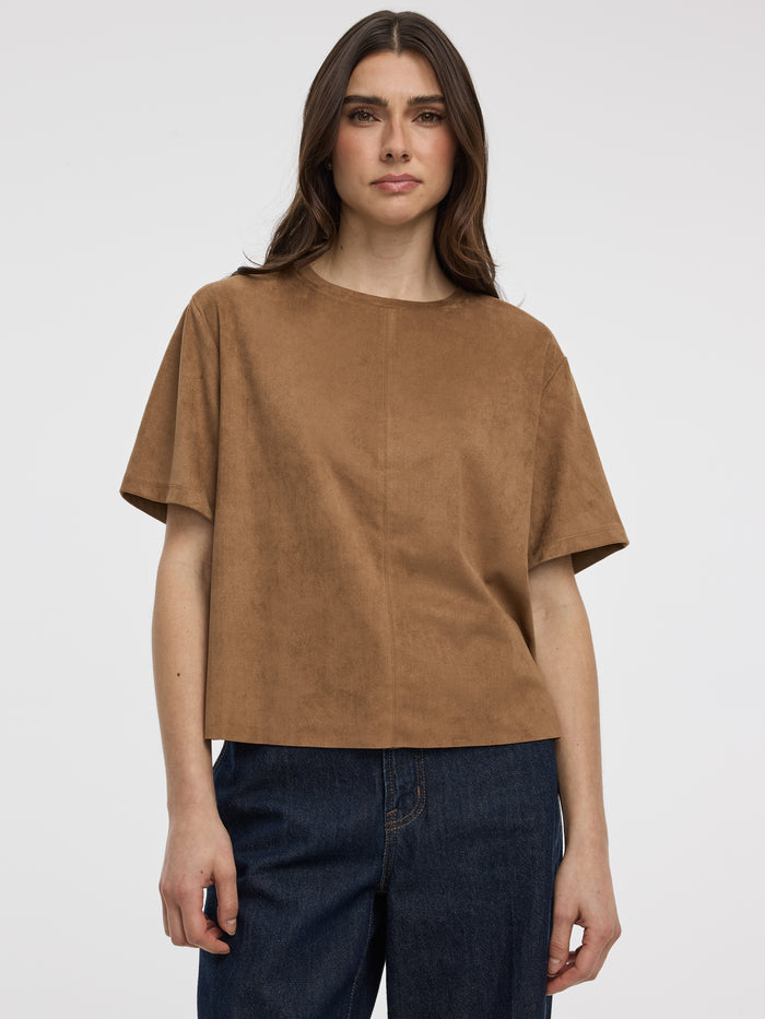 Faux-Suede Crew-Neck T-Shirt
