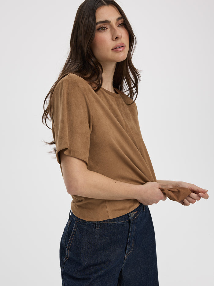 Faux-Suede Crew-Neck T-Shirt