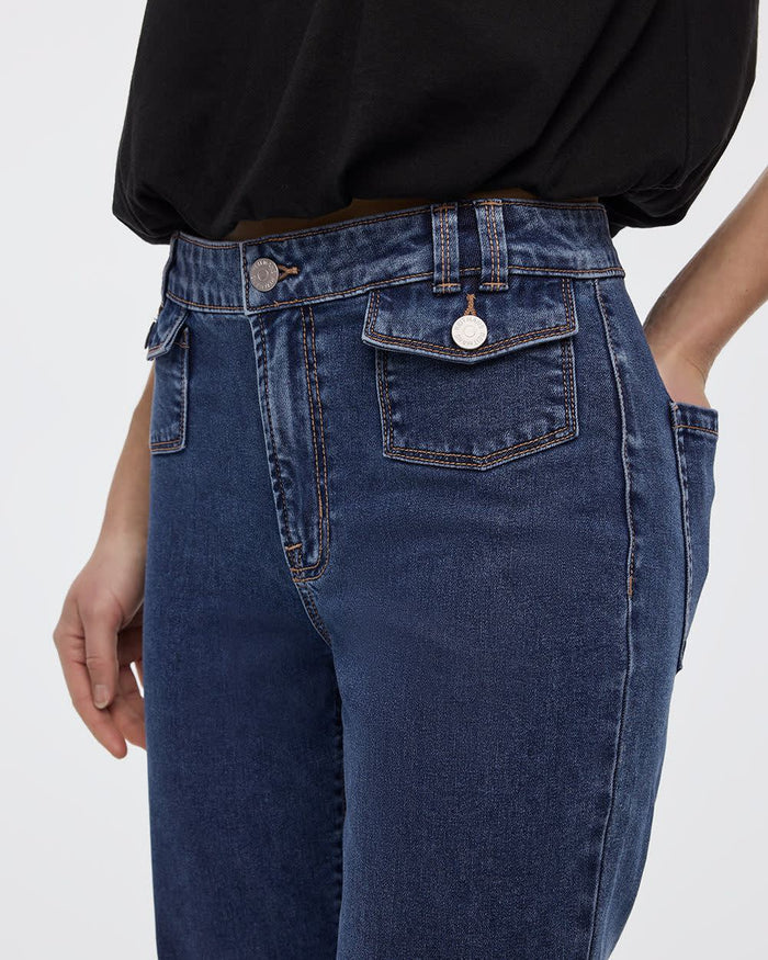 Flare-Leg Mid-Rise Jean with Flap Pockets