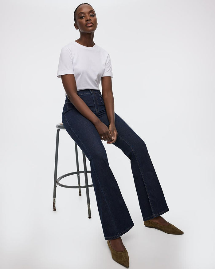 Flare-Leg Mid-Rise Jean with Flap Pockets