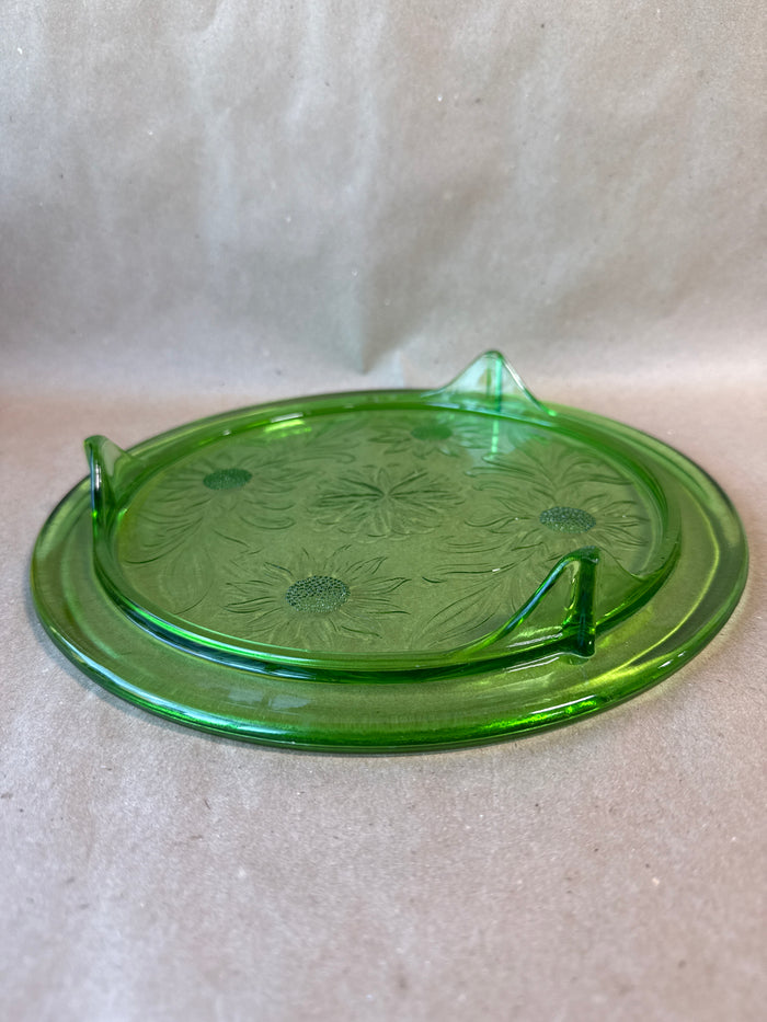 Floral Uranium Footed Cake Stand GLOWS