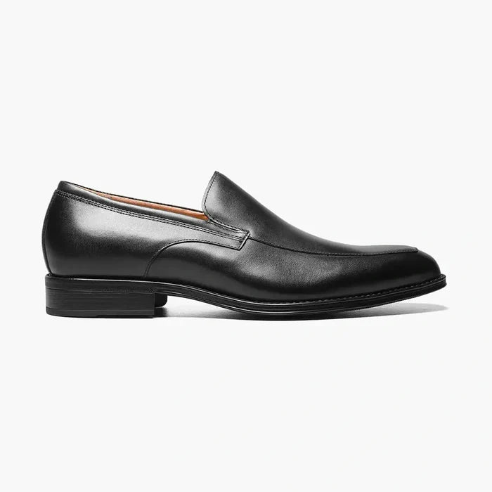 Florshiem Mens Amelio Black Moc Toe Slip On Leather Dress Shoes - The Suit Depot