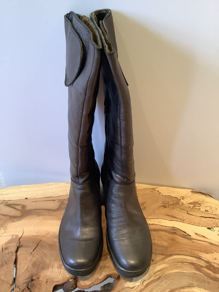 Fly London Brown Wedge Knee Boot Size 5 (New)