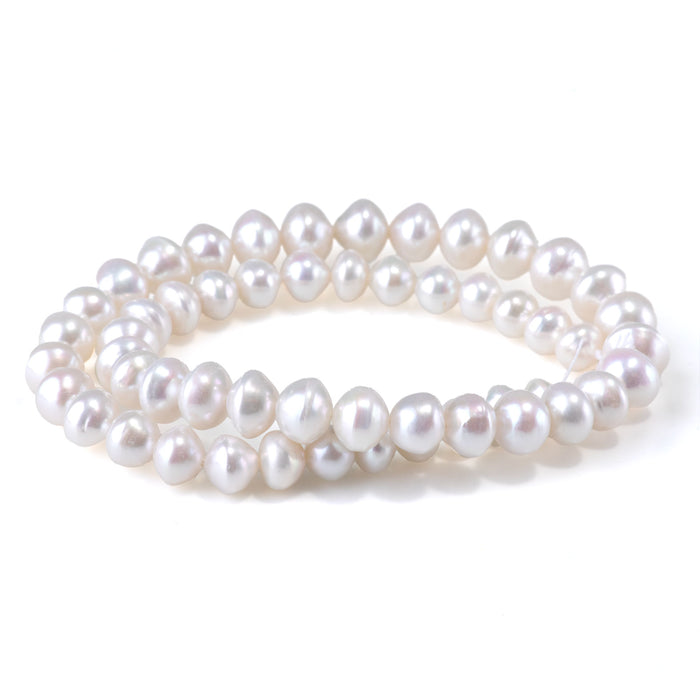 This is a Dakota Stones 7-9mm Freshwater Pearl White Potato Gemstone strand of round beads in 15-16 inch strand.