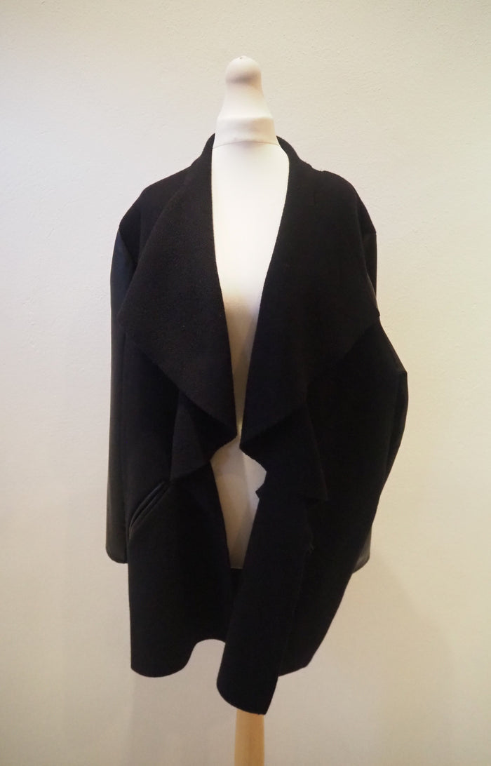 Gallery Black Leather Sleeve Waterfall Jacket XL