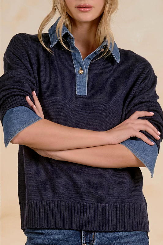 Ginna Denim Collared Sweater