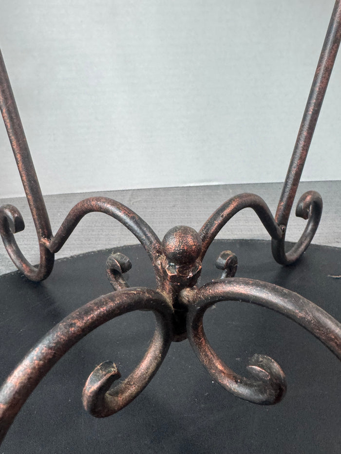 Glass Top Metal Scroll Clock Side Table (WORKS)
