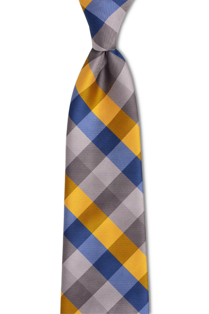 Gold Blue Silver Plaid Skinny Tie