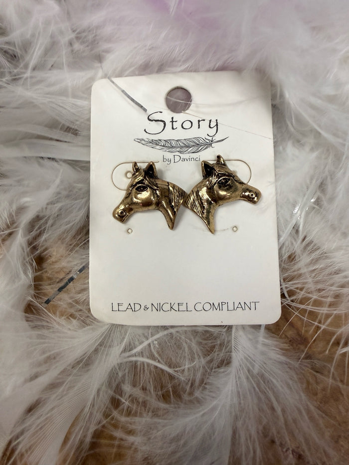 Gold Horse Head Stud Earrings