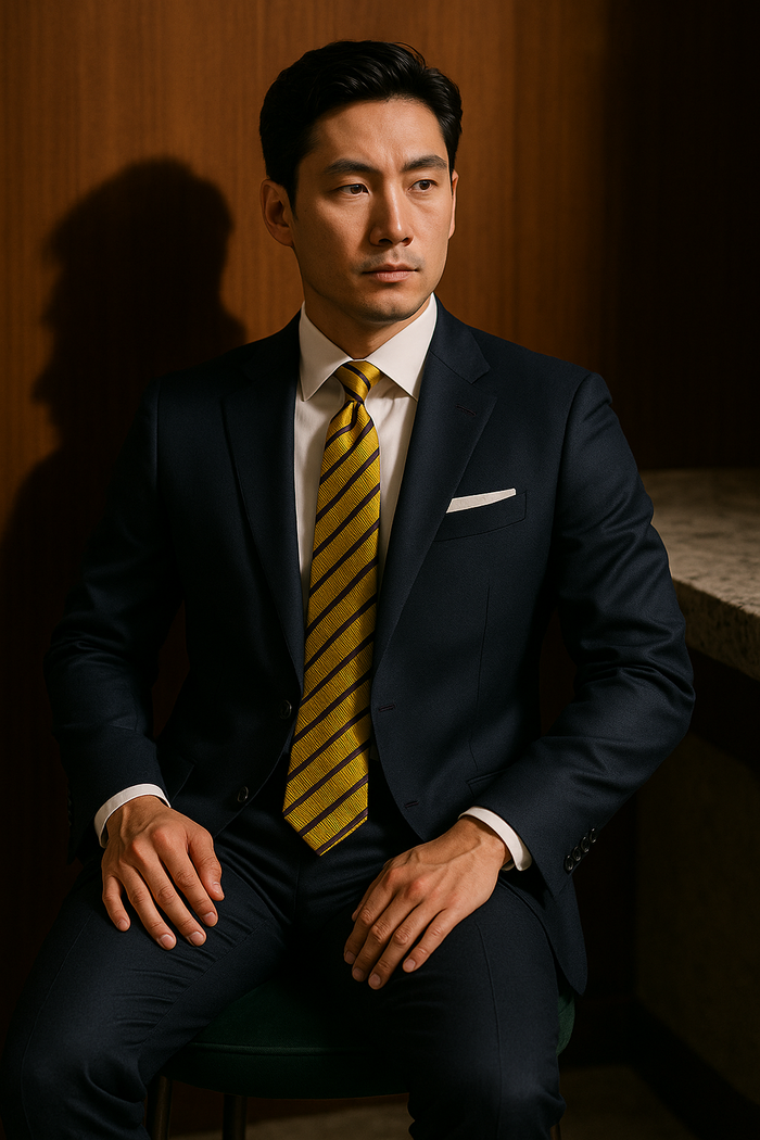 AI generated marketing image for Gold Red Checkered Striped Tie