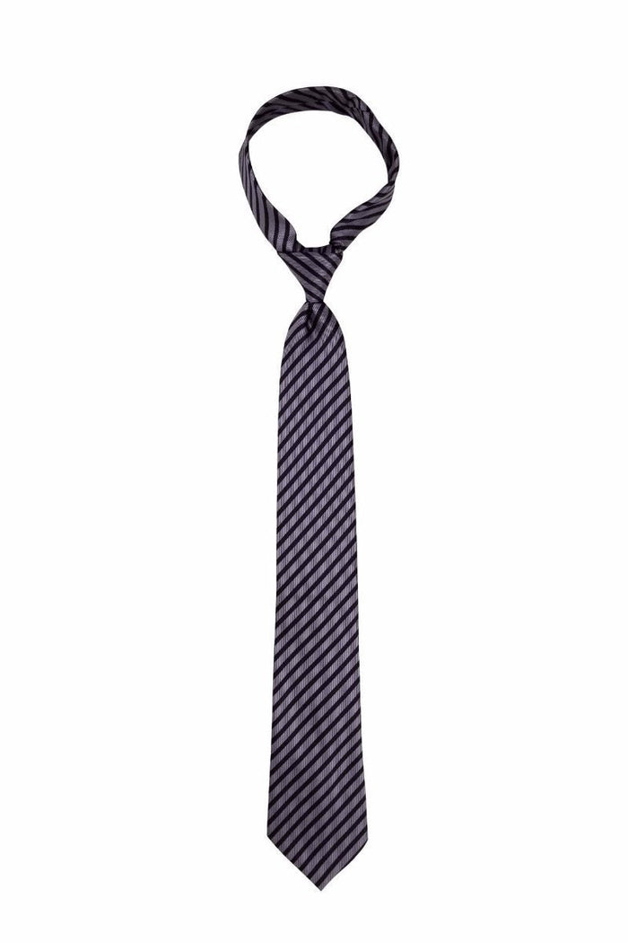 Gray Black Striped Skinny Pre-tied Tie, Tie, GoTie