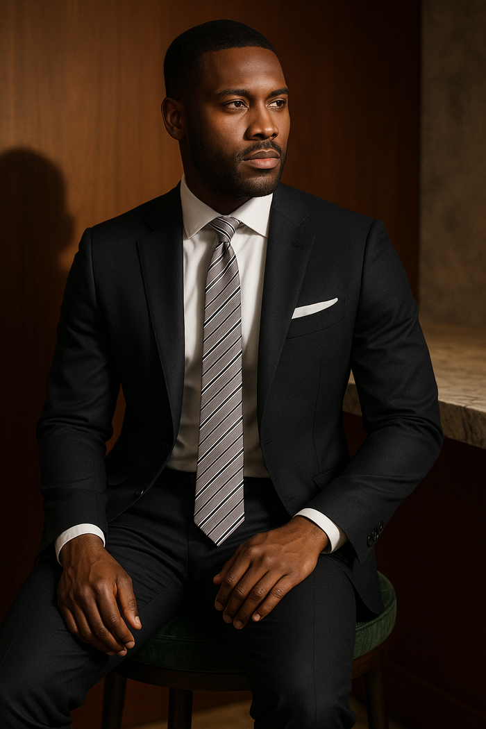 AI generated marketing image for Gray Black Thin Striped Skinny Tie