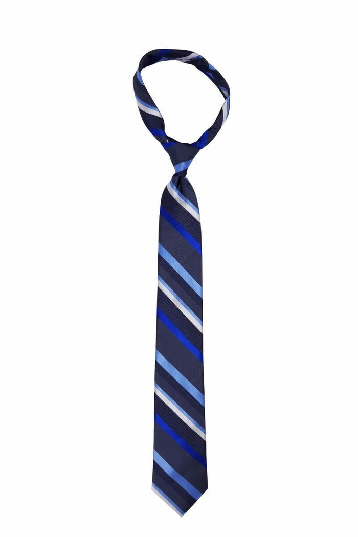 Gray with Multi-Blue Striped Skinny Pre-tied Tie, Tie, GoTie