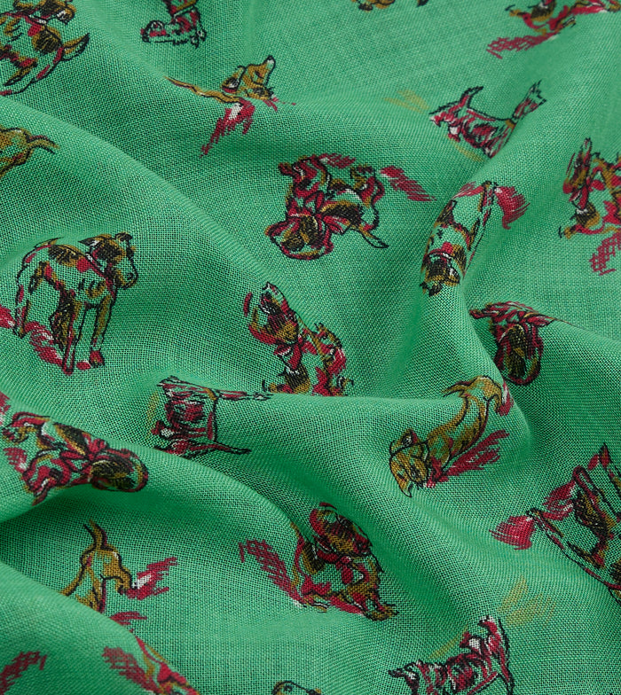 Green Dogs Print Wool-Silk Pocket Square