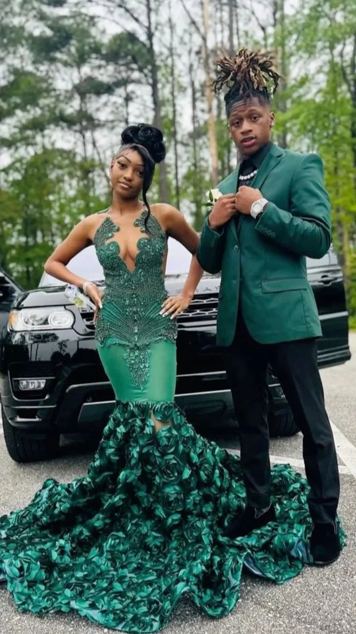Green Jacket Black Pants Prom Suit 2026