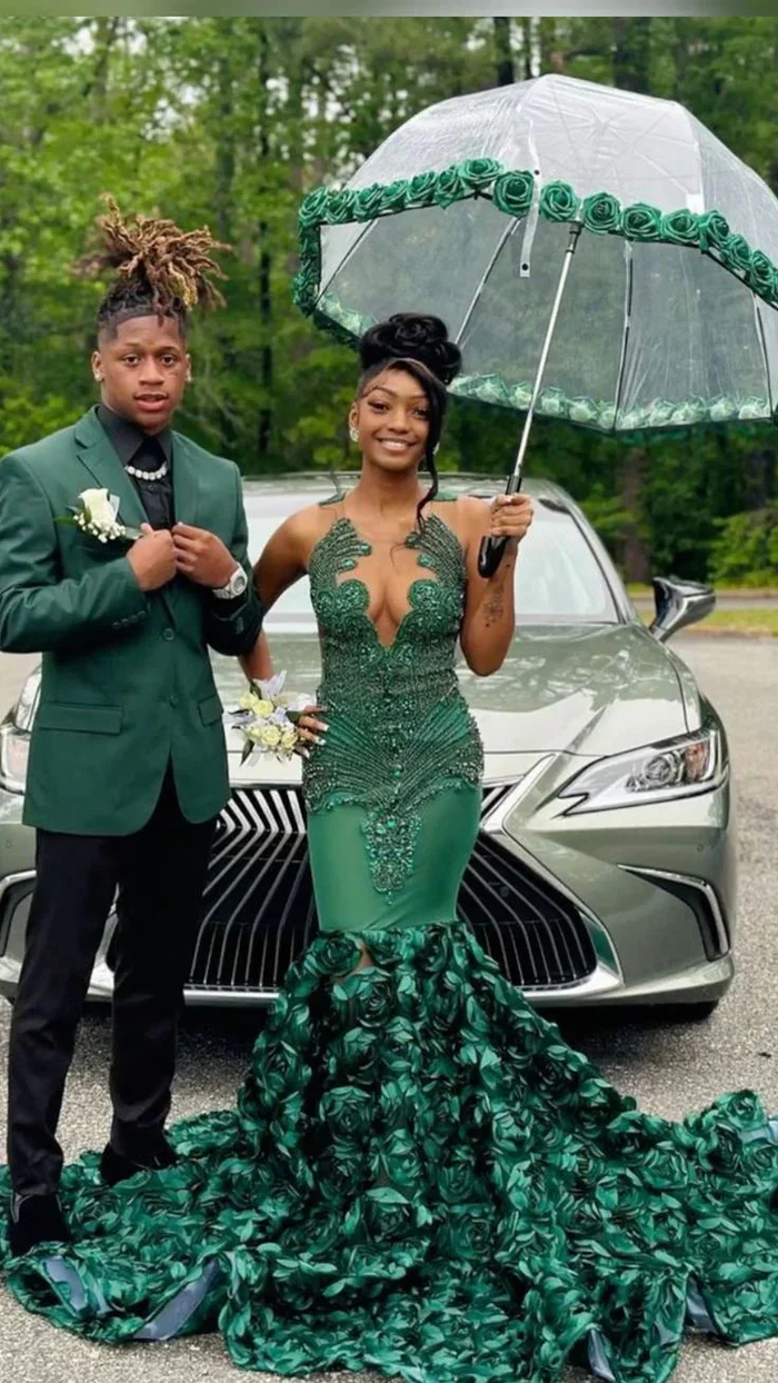 Green Jacket Black Pants Prom Suit 2026