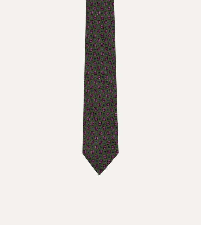 Green Mini Diamonds Dot Print Silk Self-Tipped Tie
