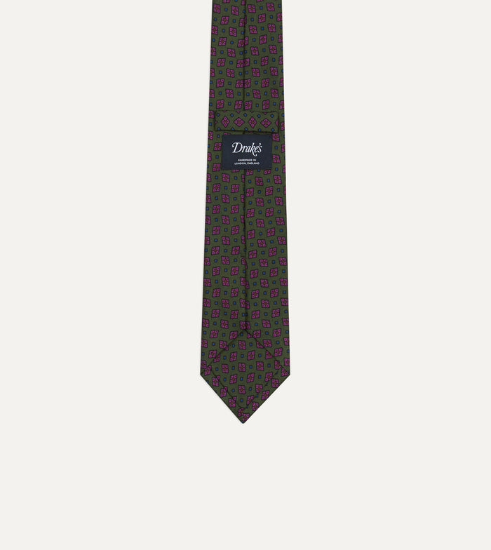 Green Mini Diamonds Dot Print Silk Self-Tipped Tie