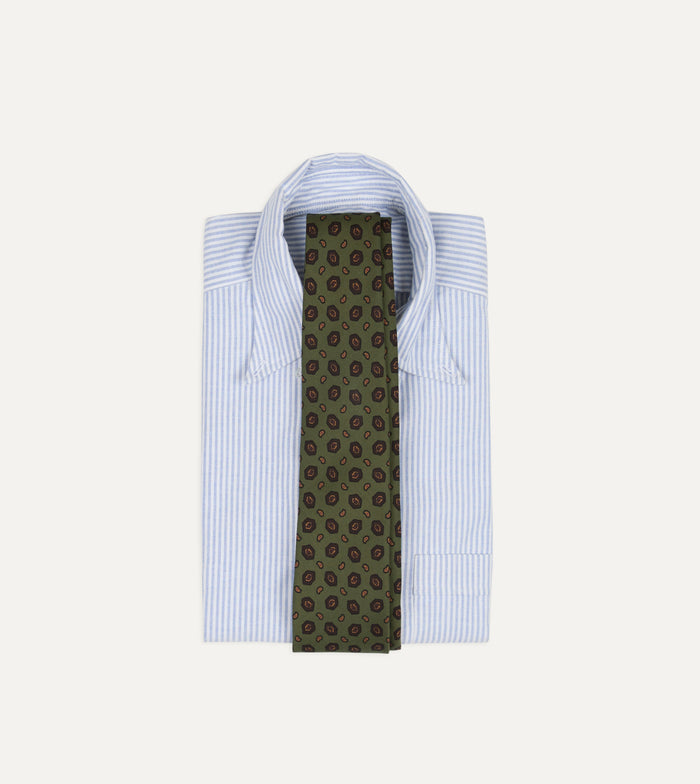 Green Mini Paisley Medallion Print Silk Self-Tipped Tie