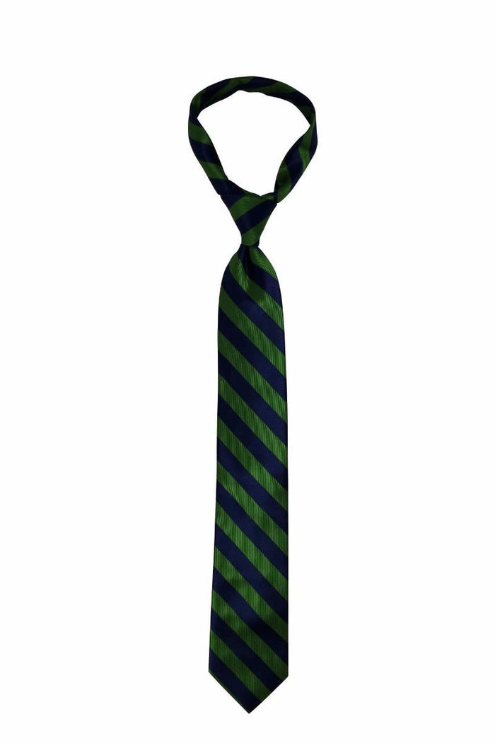 Green Navy Blue Striped Skinny Pre-tied Tie, Tie, GoTie