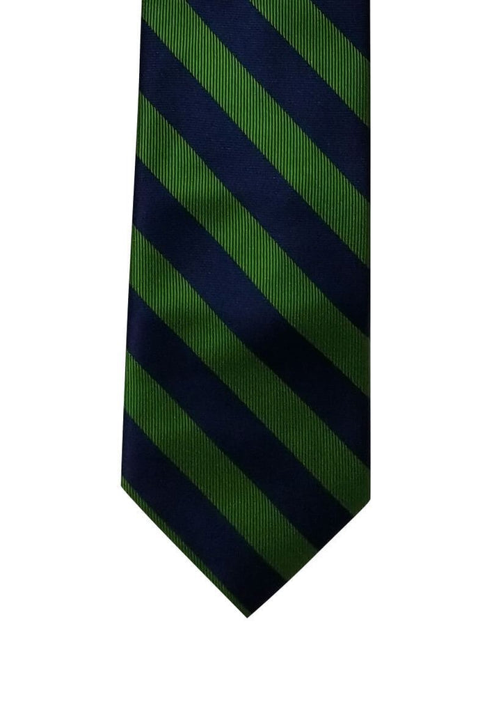 Green Navy Blue Striped Skinny Pre-tied Tie, Tie, GoTie