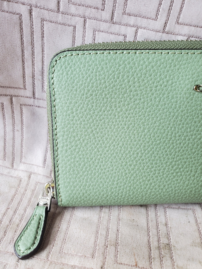 Coach Green Pebble Leather Zip-Around Wallet