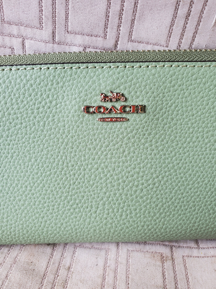 Coach Green Pebble Leather Zip-Around Wallet