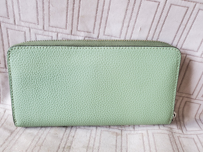 Coach Green Pebble Leather Zip-Around Wallet
