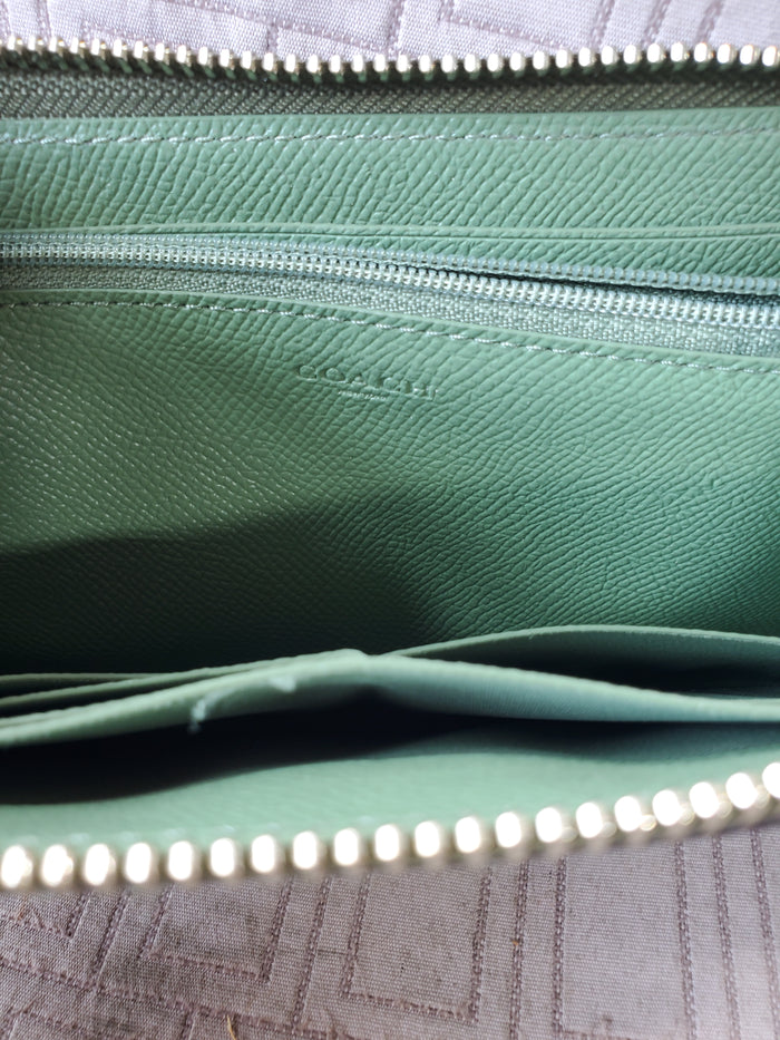 Coach Green Pebble Leather Zip-Around Wallet