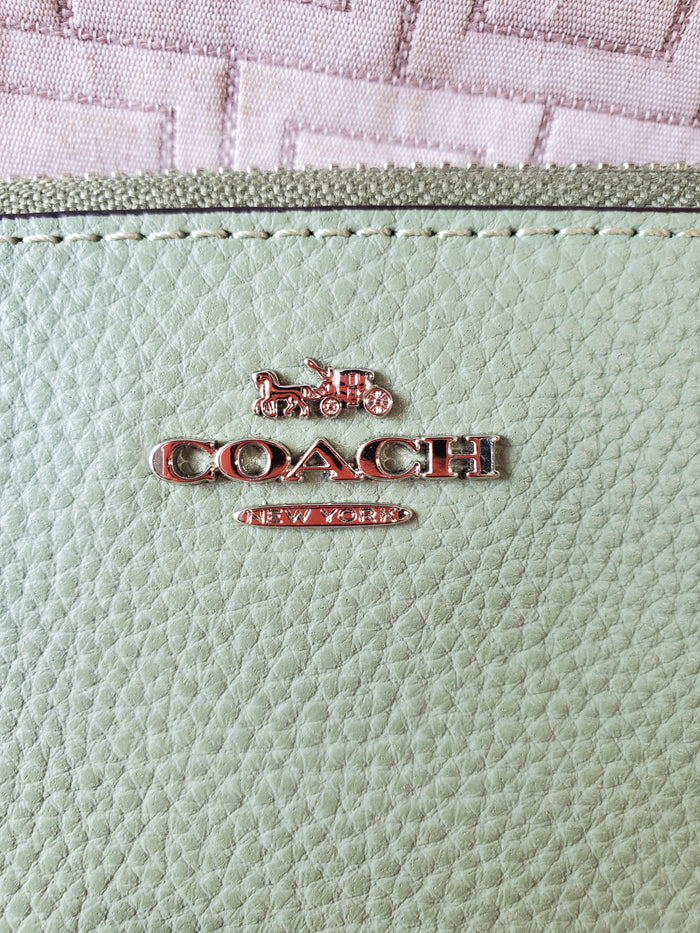 Coach Green Pebble Leather Zip-Around Wallet
