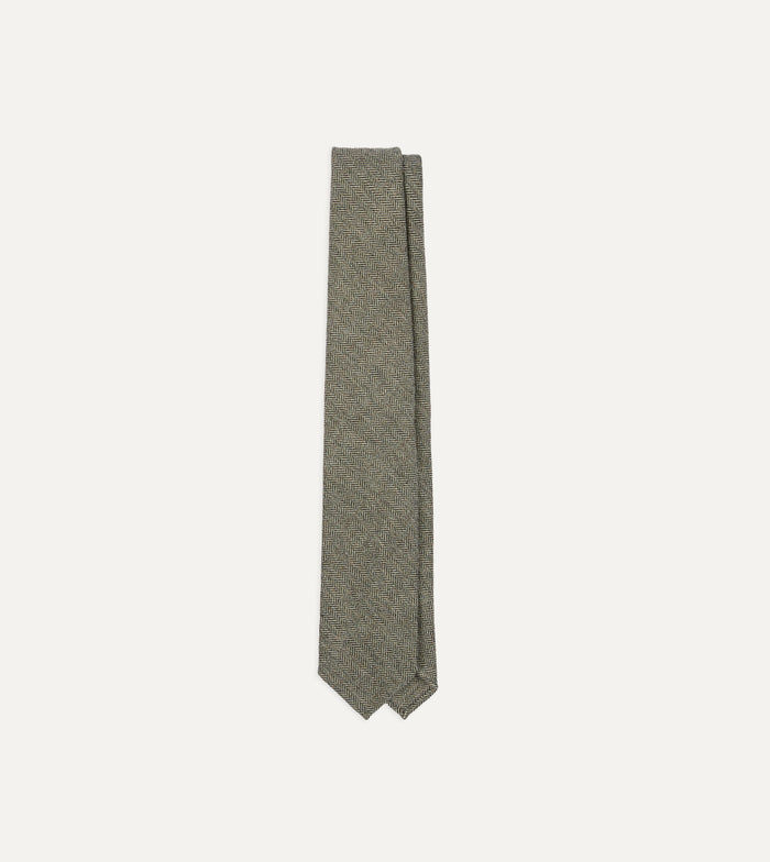 Grey Herringbone Shetland Wool Hand Rolled Tie