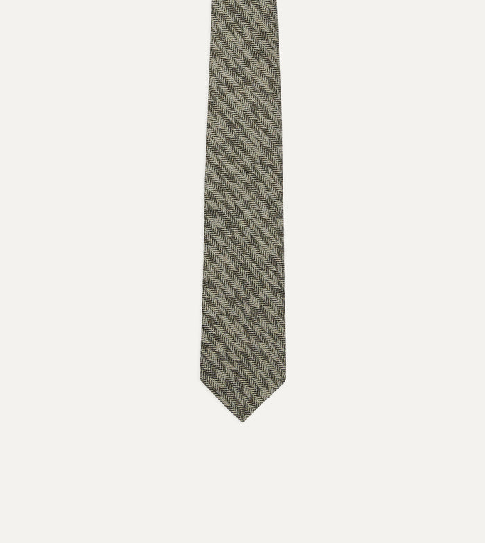 Grey Herringbone Shetland Wool Hand Rolled Tie