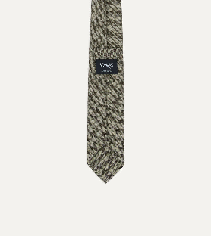 Grey Herringbone Shetland Wool Hand Rolled Tie