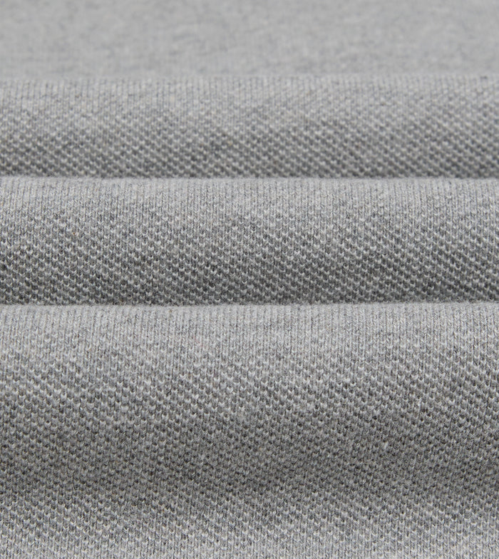 Grey Melange Pique Cotton Long-Sleeve Polo Shirt