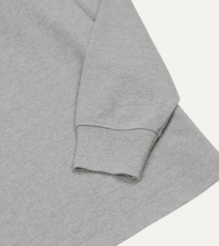 Grey Melange Pique Cotton Long-Sleeve Polo Shirt