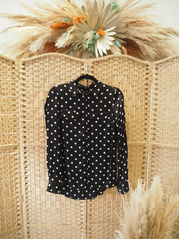 Guess Blk/Wht Spot Blouse Size 8