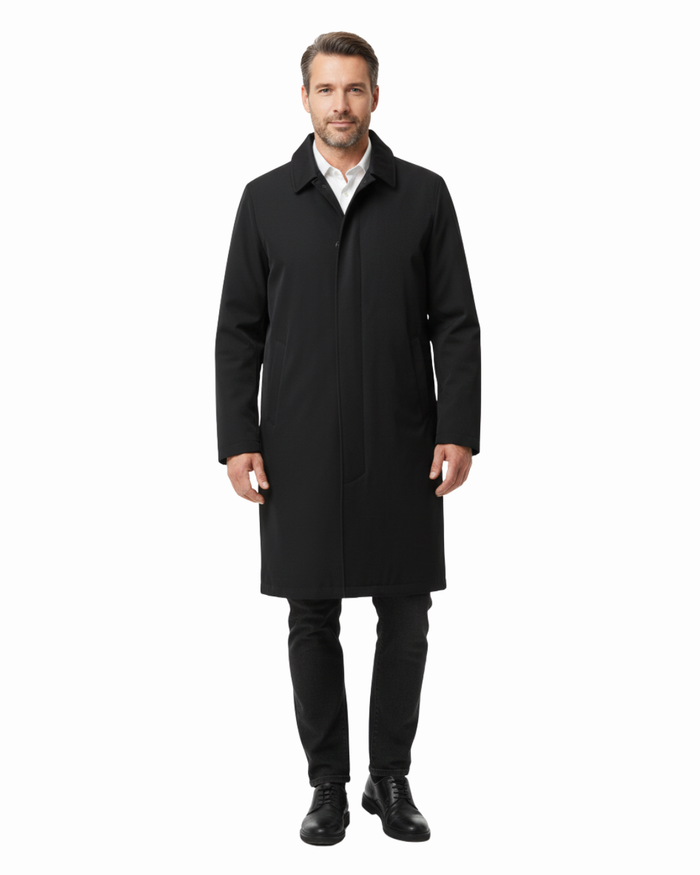 Hart Schaffner Marx Black Single Breasted Full Length Hooded Raincoat - The Suit Depot