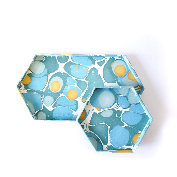 Tabletop Decor Hexagon Tray Blue Mustard -