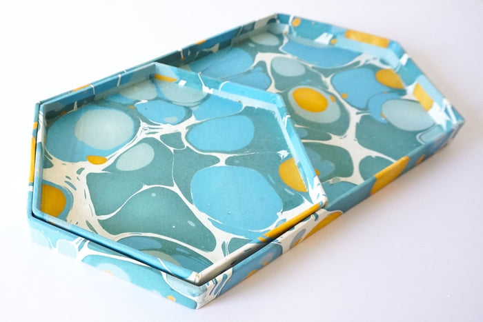 Tabletop Decor Hexagon Tray Blue Mustard -