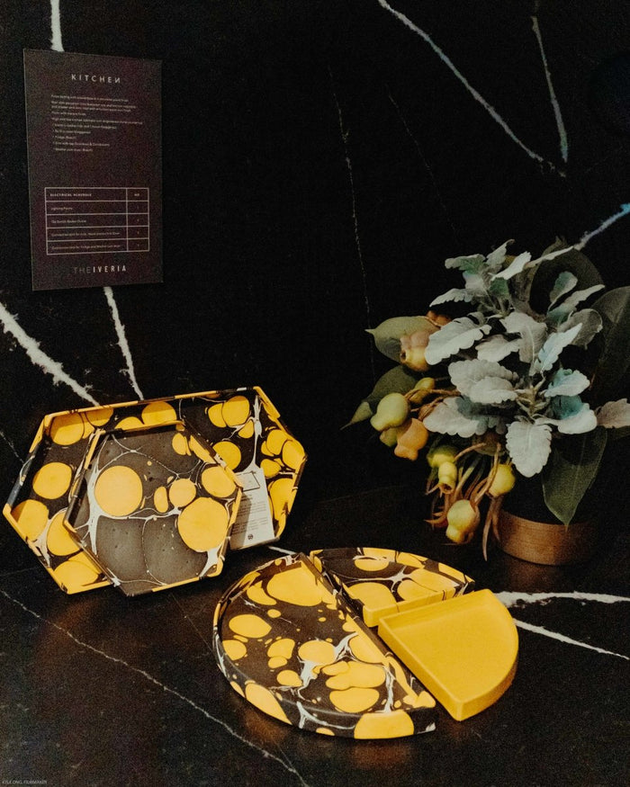 Tabletop Decor Hexagon Tray Yellow Black -
