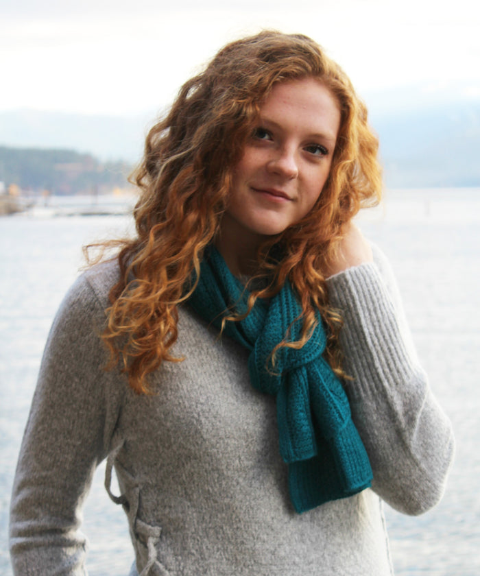 Honeycomb Knitted Scarf 100% Baby Alpaca-Scarves-Alpaca Direct-Teal 038-Alpaca Direct