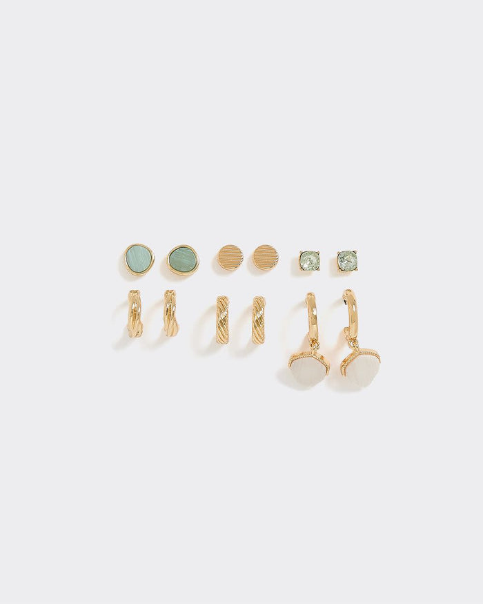 Hoops and Stud Earrings - 6 Pairs