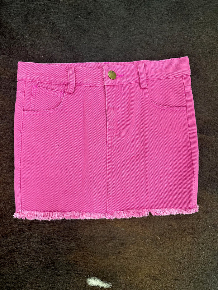 Hot Pink Frayed Hem Mini Skirt