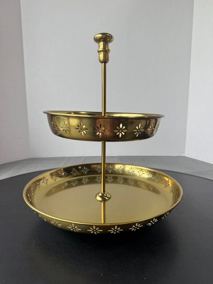 IKEA Garnera Brass Tone Filigree 2-Tier Metal Serving Stand