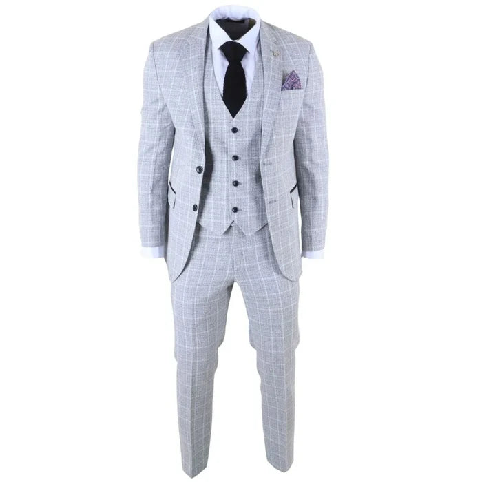 IM11 - Men's Grey 3 Piece Tailored Fit Check Suit