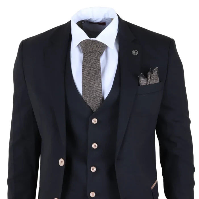 IM32 - Men's Black 3 Piece Tailored Fit Suit