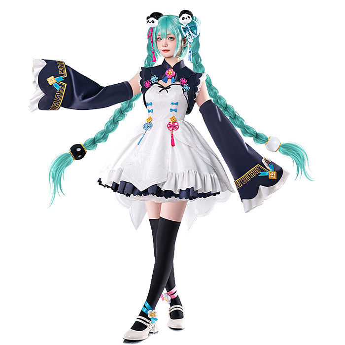 【IN STOCK】DokiDoki-R Cosplay Panda Girl Cute Dress Lolita Costume / Wig Long Blue Twist Braid Hair